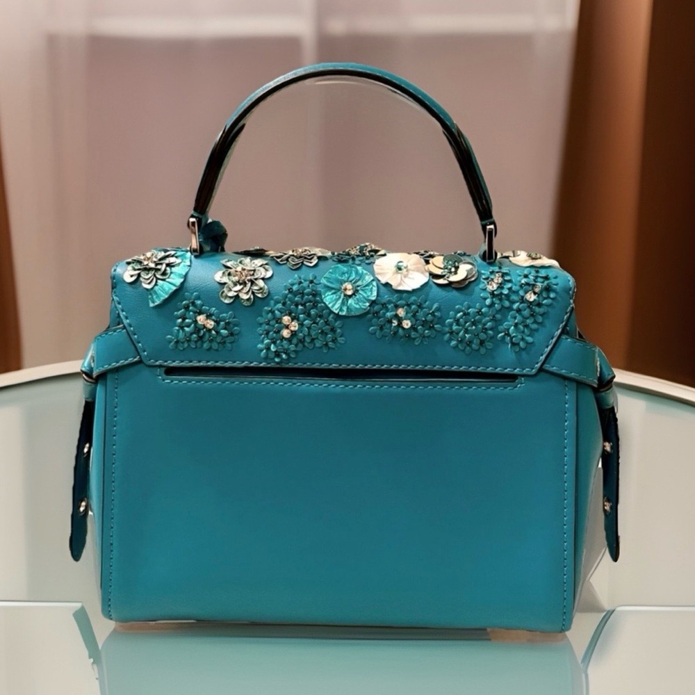 Michael Kors Teal Floral Embellished Satchel - Picture 2 of 10